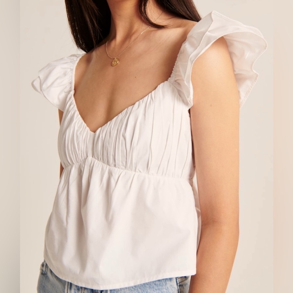 NWT✨ A&F Ruffle Poplin Top Black - Picture 3 of 3